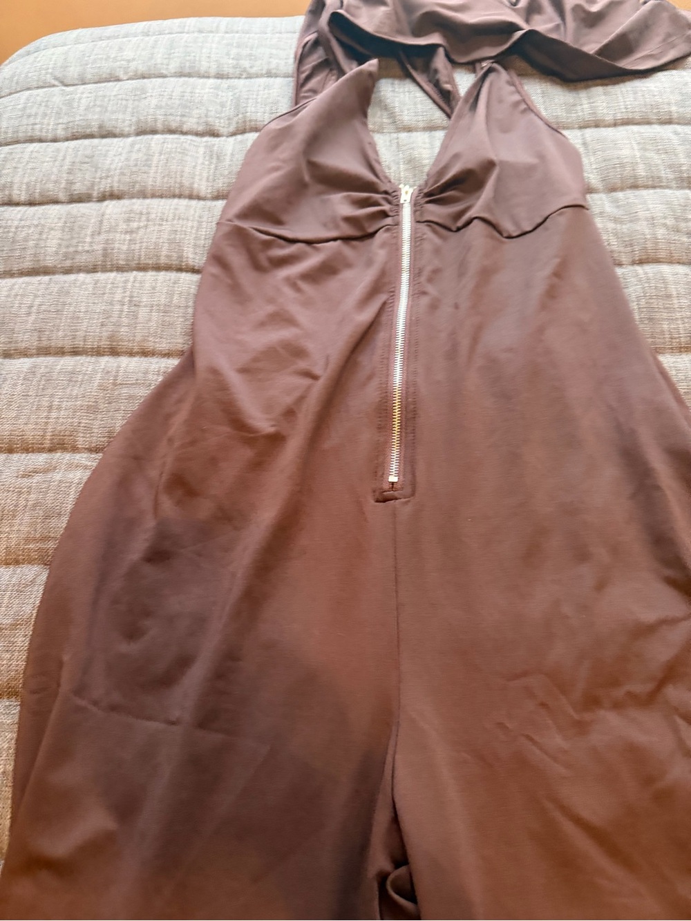 Gray Brown  Halter  Jumpsuit with Front Zip body suits with hood size large